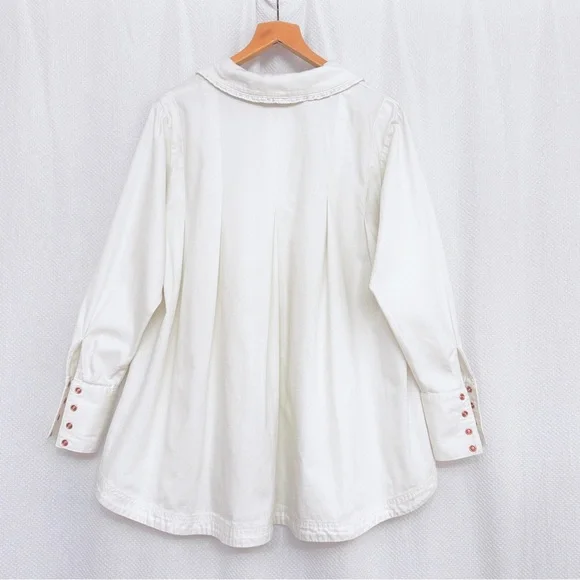 Free People Cotton Cream Denim Dress with pearl snap Detail oversized jacket. - Picture 5 of 12